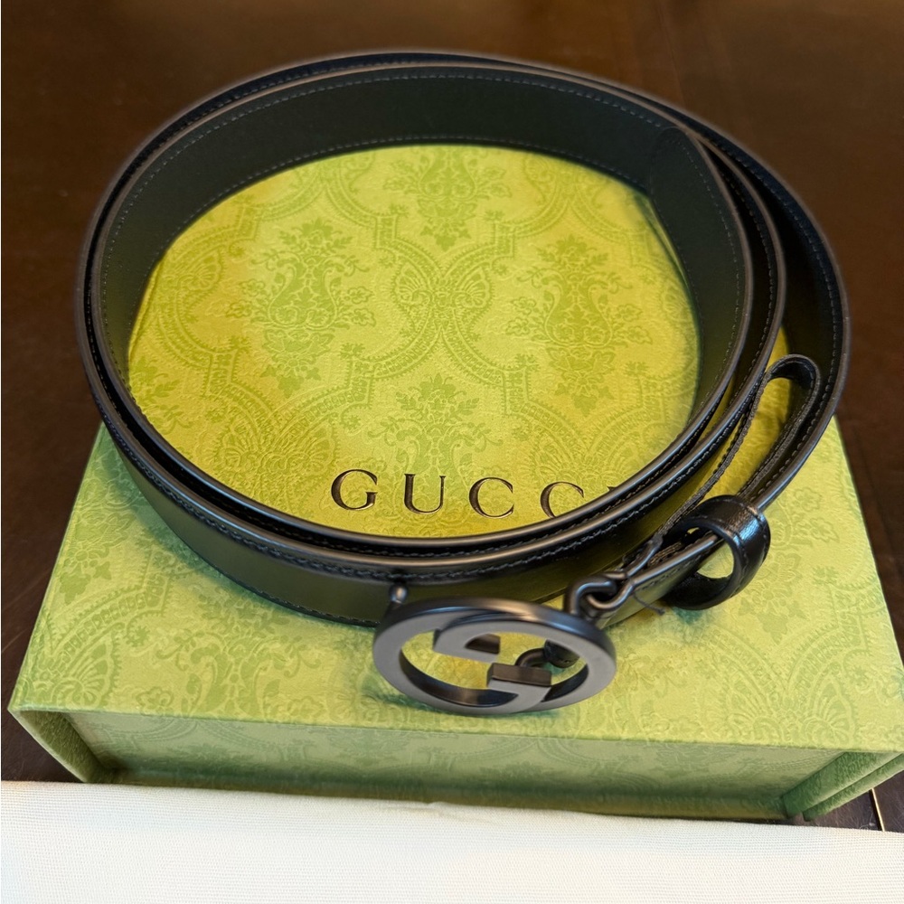 New Gucci GG Logo Buckle Black Belt Size 46 / 115 cm Fits a Waist 42 - 46 - Picture 4 of 11